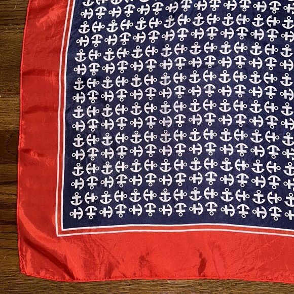 Vtg 60s Glensder Textile red, white & blue anchor print nautical themed scarf - Picture 4 of 8